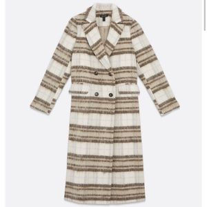 {New Look} White Check Brushed Maxi Coat